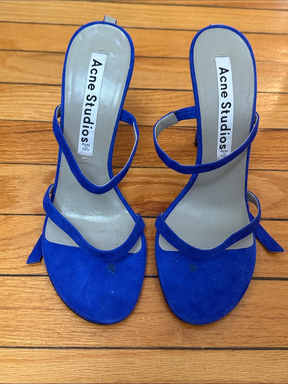 Acne cobalt blue suede strappy sandals
